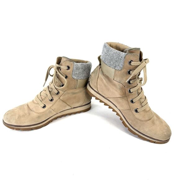 Womens Sorel Harlow Conquest Tan Leather WP Wedge Ankle Boots Size 9 - Picture 1 of 11